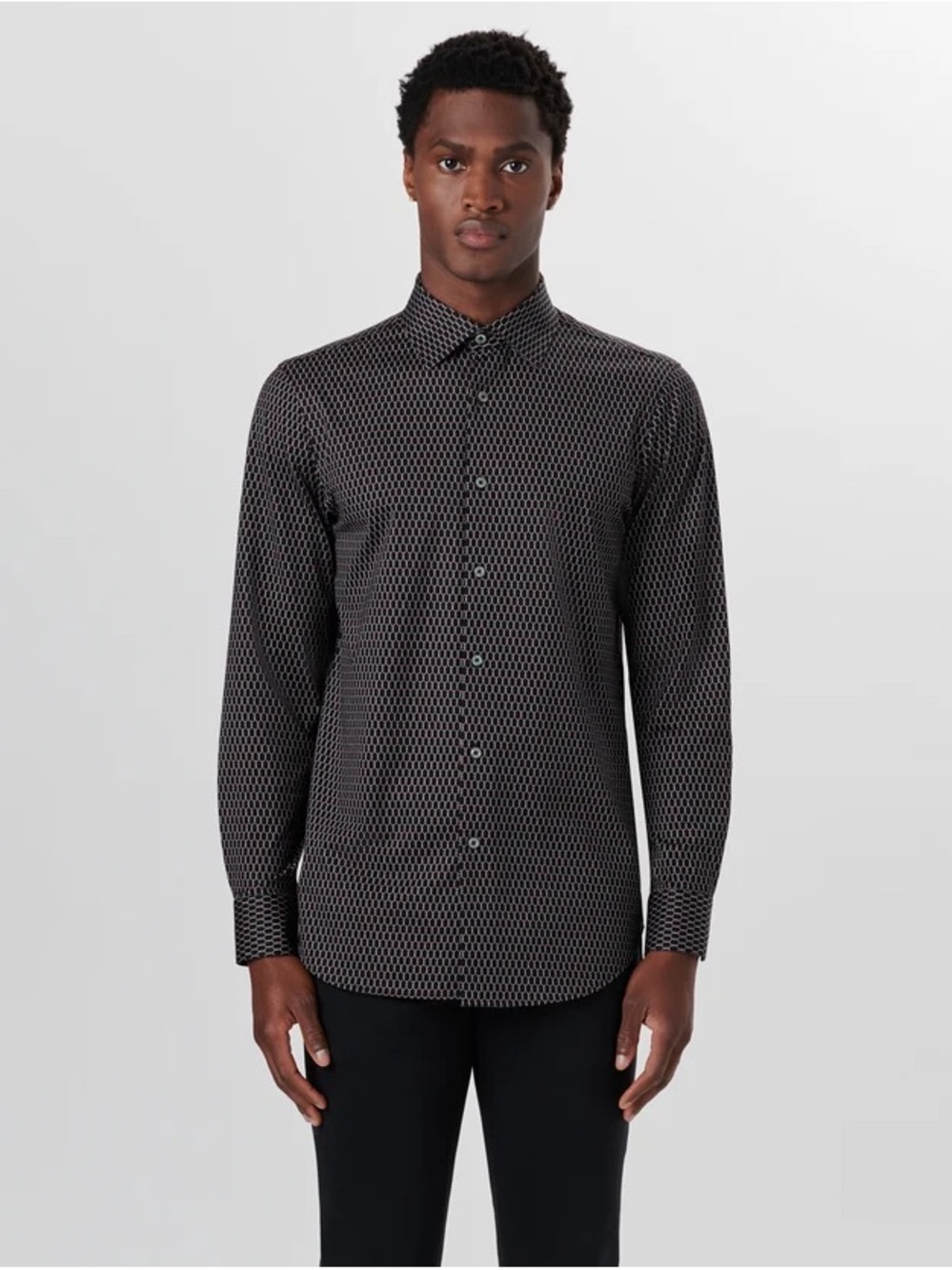 BUGATCHI James OoohCotton 8-Way Stretch Ogee Print Shirt Men’s L